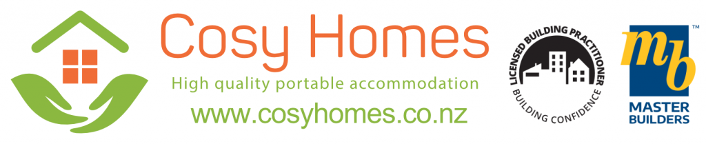 Cosy Homes logo, with Registered Master Builders and Licensed Building Practitioner logos